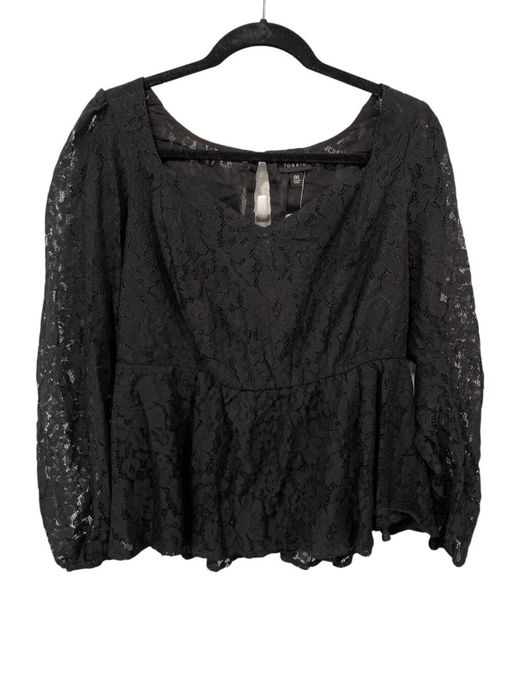 Torrid Peplum Size 00/10 Floral Lace Puff Sleeve Top Black Elegant Party Gothic